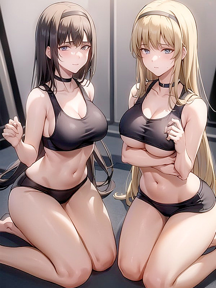 Kneeling in a Gang Bang with Sport Bra-clad Girl 18+s in Intense Hentai Action