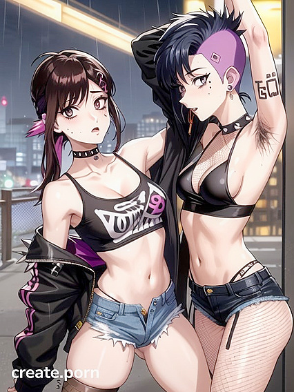 Punk Rock Chick in Fishnets and Black Outfit Rocks Hardcore Hentai Action