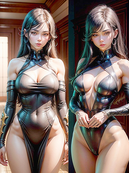 Dark-Haired Beauty with Bare Shoulders in Seductive Hentai Action