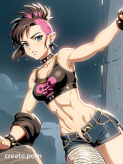 Punk Rock Chick with Fishnets and Piercings Nails Horny Hentai Action