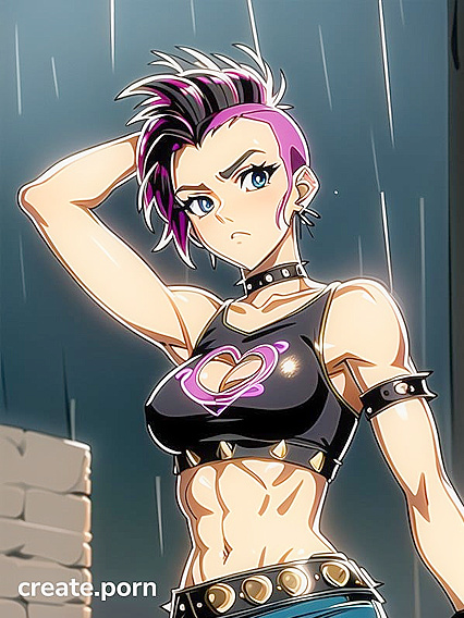 Retro hentai featuring a very hairy mocha-skinned beauty with a bold mohawk