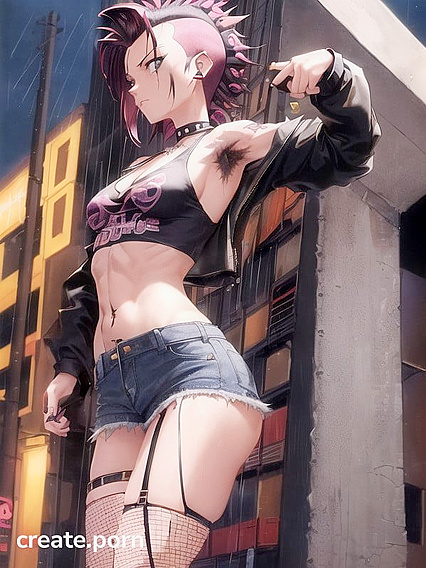 Mohawked Babe with Pubic Hair and Bold Makeup in Seductive Hentai Action