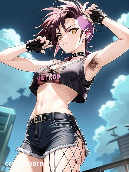 Hairy hentai Girl 18+ in black clothes and piercings gets naughty