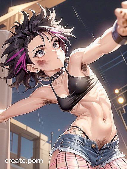 Punk Rock Chick with Spiky Hair Dressed in Black Dominates Anime Sex Scene