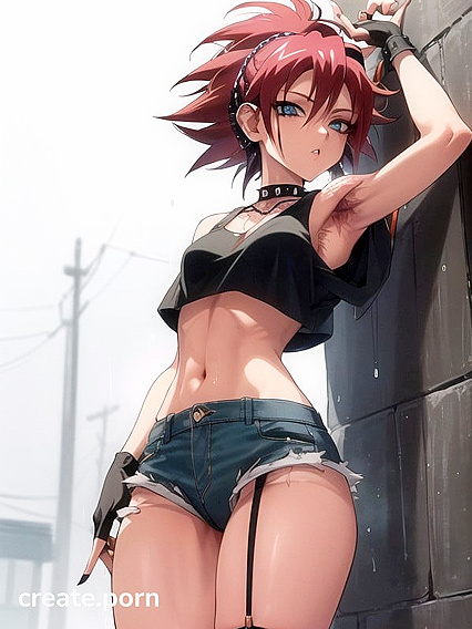 Retro hentai with fingerless gloves and armpit hair tease