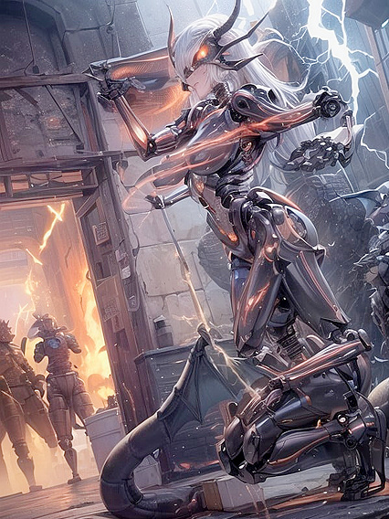 Cyborg with Dragon Skull Helmet Gets Repaired in kinky Hentai Workshop Scene