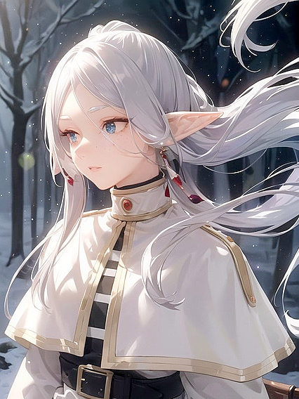 Elven Goddess with Delicate Freckles Seduced by Magical Bokeh Lights in Oversized Hentai Fantasy
