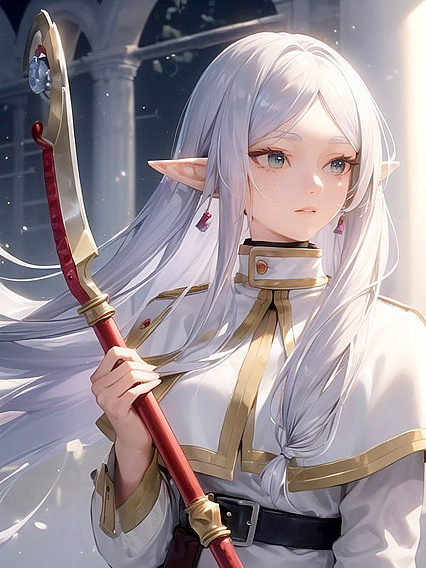 Frieren with Lavender Lips and Elven Hairpins in Sensual Hentai Pleasure