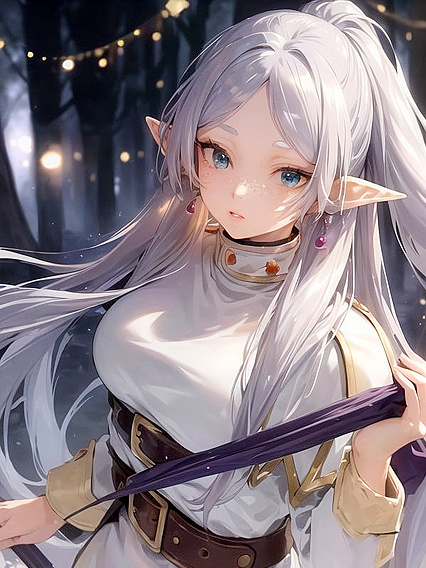 Frieren's Lavender Lips and Silvery Blue Hair in Seductive Hentai Action