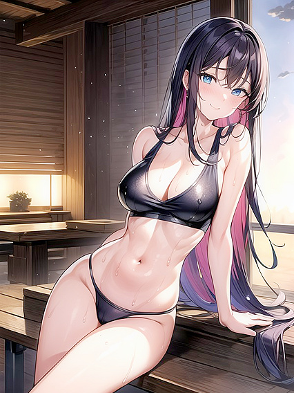 Japanese Beauty With Towel On Shoulder by Window in Erotic Hentai Scene