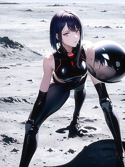 Lucy's Futuristic Silhouette on the Moon in a Sleek Cyberpunk Space Suit Hentai