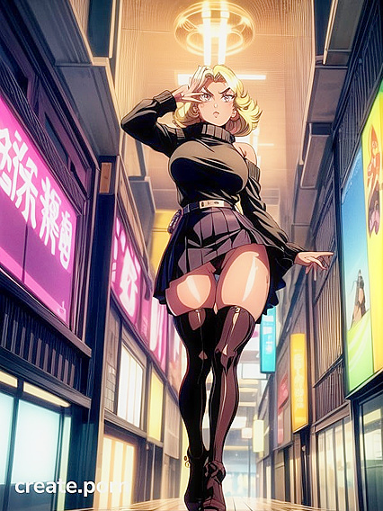 Blonde With Short Skirt and Black Eyebrows Seduces in Hentai Action