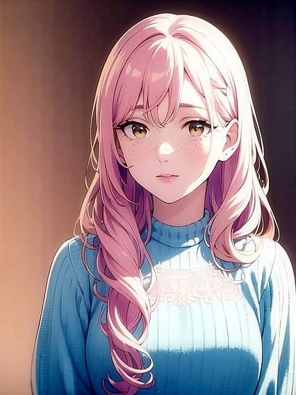 Freckled Beauty with Shimmery Makeup and Bubblegum Pink Lips in Seductive Hentai Action