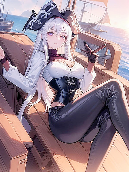 Pirate Girl 18+ Relaxes on Deck in Waist-Shot hentai Action