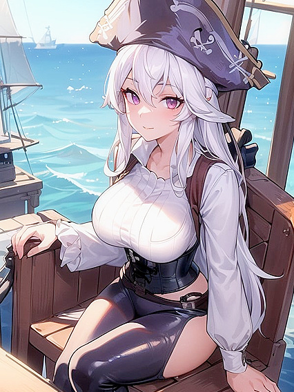 Soft Smile and Bubblegum Pink Lips on a Sunlit Pirate Ship Hentai Adventure