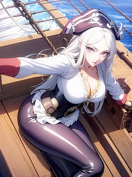 Long White Hair Cascades Down as She Seduces in a Tight Corset Hentai Masterpiece