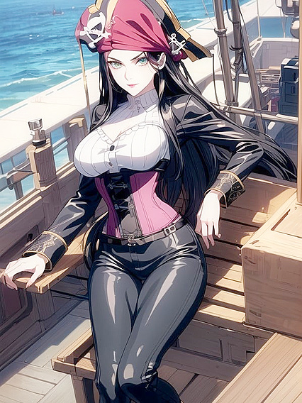 Pirate Babe in Corset Rides the Waves for Steamy Sea Landscape Hentai Action
