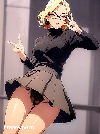 Blonde with Black Pubes Shows Off in Peace Sign Hentai Action