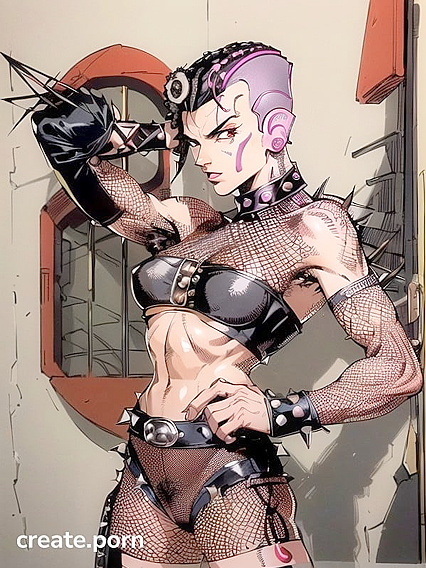 Punk Rock Chick with Fingerless Gloves and Bold Makeup in Steamy Hentai Action