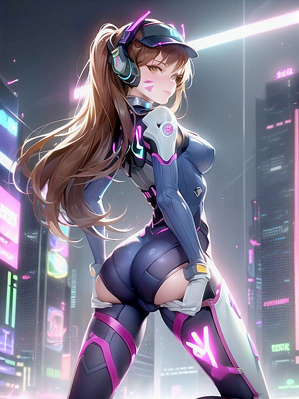 Neon-City Glamour: Futuristic Skyscrapers and Vibrant Lights Enhance Her Pleasure in Mech Hentai