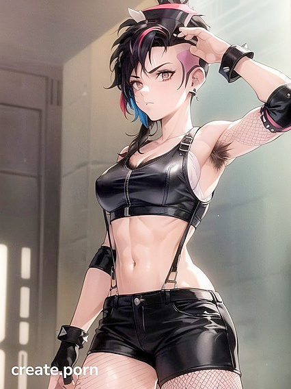 Multicolored-Haired Babe in Black Outfit Seduces in Steamy Hentai Action