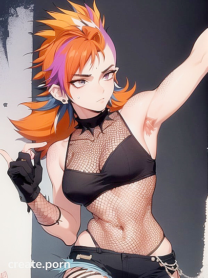 Fit Person with Multicolored Hair Exploring Intense Hentai Pleasure