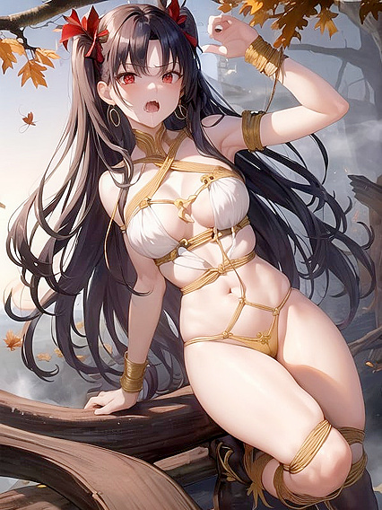 Sunlit Statue Amidst Withered Trees: Intense Screaming Hentai Action