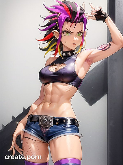 Multicolored Hair and Fishnet Clad Beauty in Seductive Hentai Action