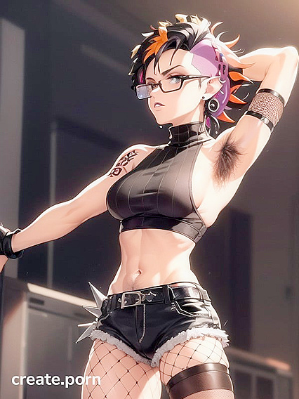 Fit and Very Hairy Girl 18+ in Black Outfits for Steamy Hentai Action