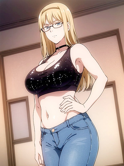 Seductive Black Choker and Gold Sequin Top in Wild Hentai Porn Action