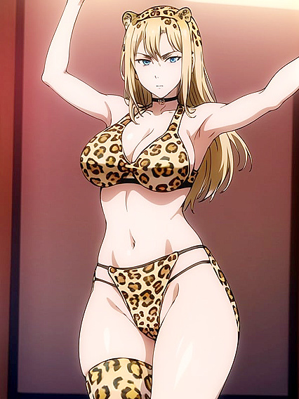 Dancing in Leopard Print Lingerie with Black Choker for Steamy Hentai Action