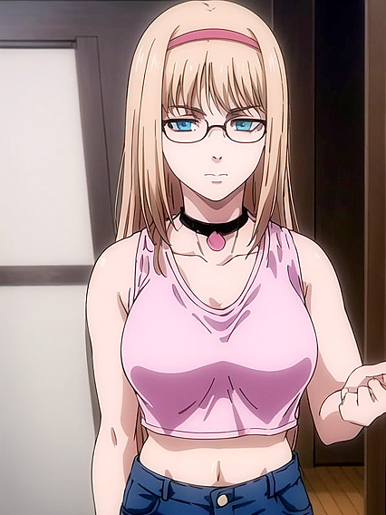 Black-Glasses Babe in Choker and Blue Jeans Nails It in Steamy Hentai Action