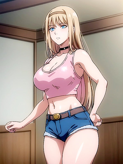 Seductive Blue Jeans and Black Choker in High-Quality Hentai Eye Candy