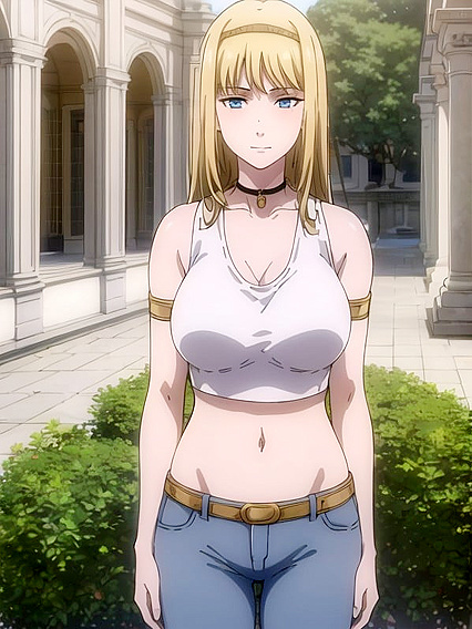Seductive Black Choker and Shiny Gold Crop Top in steamy Hentai Action