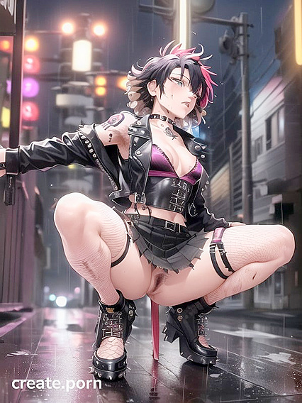 Mohawked Babe in Black Outfits Teased with Pubic Hair in Steamy Hentai Action