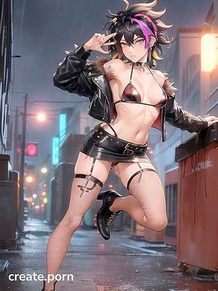 Spiky-Haired Mohawk Teen 18+ in Black Outfits for Steamy Hentai Action