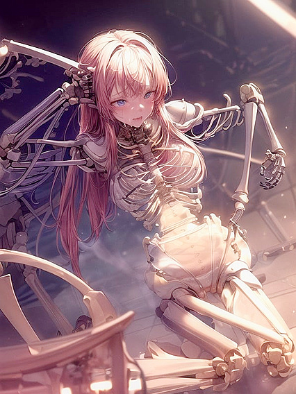 Holographic Metal Skeleton Bound by Cables in Futuristic Mechanical hentai Action