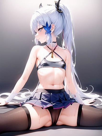 Girl 18+ with Thick Eyelashes and Wavy Ombre Hair in Mini Skirt Anime Action