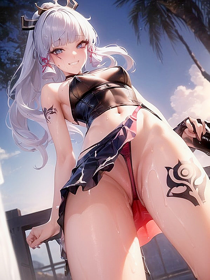 Skirt Clad Beauty with Complex Groin Tattoos in Seductive Hentai Action