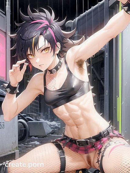 Multicolored-haired Babe in Black Outfits Seduces in Realistic Hentai Action