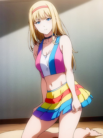 Cheerful Rainbow Cheerleader Outfit Twists into Seductive Hentai Pleasure