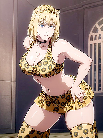 Cheerleader in Leopard Print with Black Thigh-Highs Seduces in Hentai Action