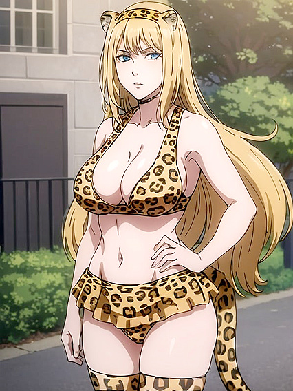 Cheerleader in Black Thigh-Highs and Leopard Print Outfit Seduces in Hentai'action