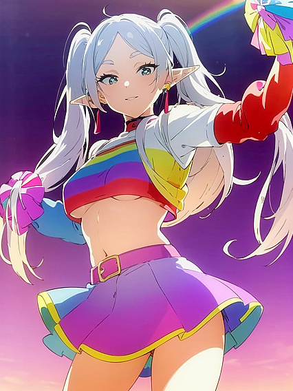 Cheerful Rainbow Cheerleader Outfit in Steamy Hentai Action