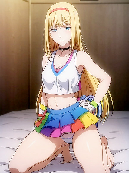 Cheerful Rainbow Cheerleader Outfit Twists into Seductive Hentai Action