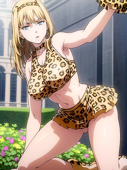 Cheerleader in Leopard Print Outfit Gets Wild in hentai Action