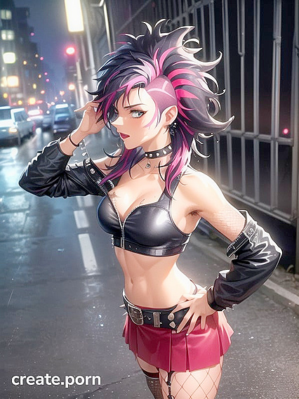 Fingerless Gloves and Mini Skirt Action with Mohawk Girl 18+ in steaming Hentai Sex