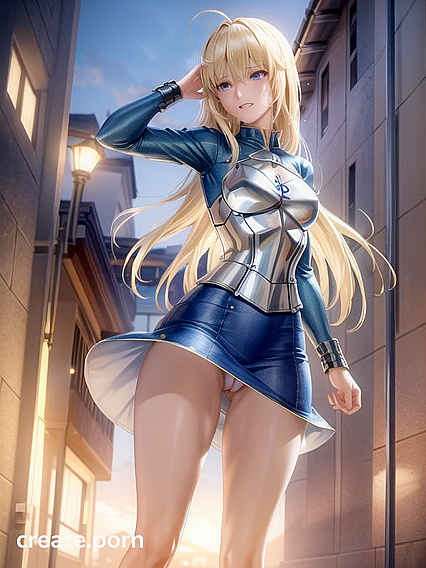 Altria Faces Away While Wielding a Sword in Intense Hentai Action