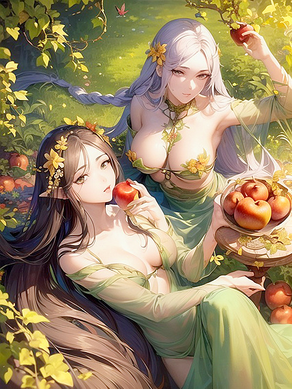 Flower-Adorned Vine Hair Beauty Barely Cloaked by Leaves and Blossoms in Erotic Hentai Action