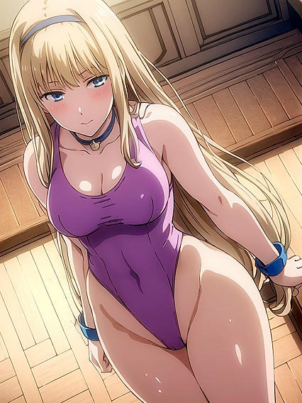 Rainbow Leotard Femme Flexes Her Curves in Seductive Hentai AI Image